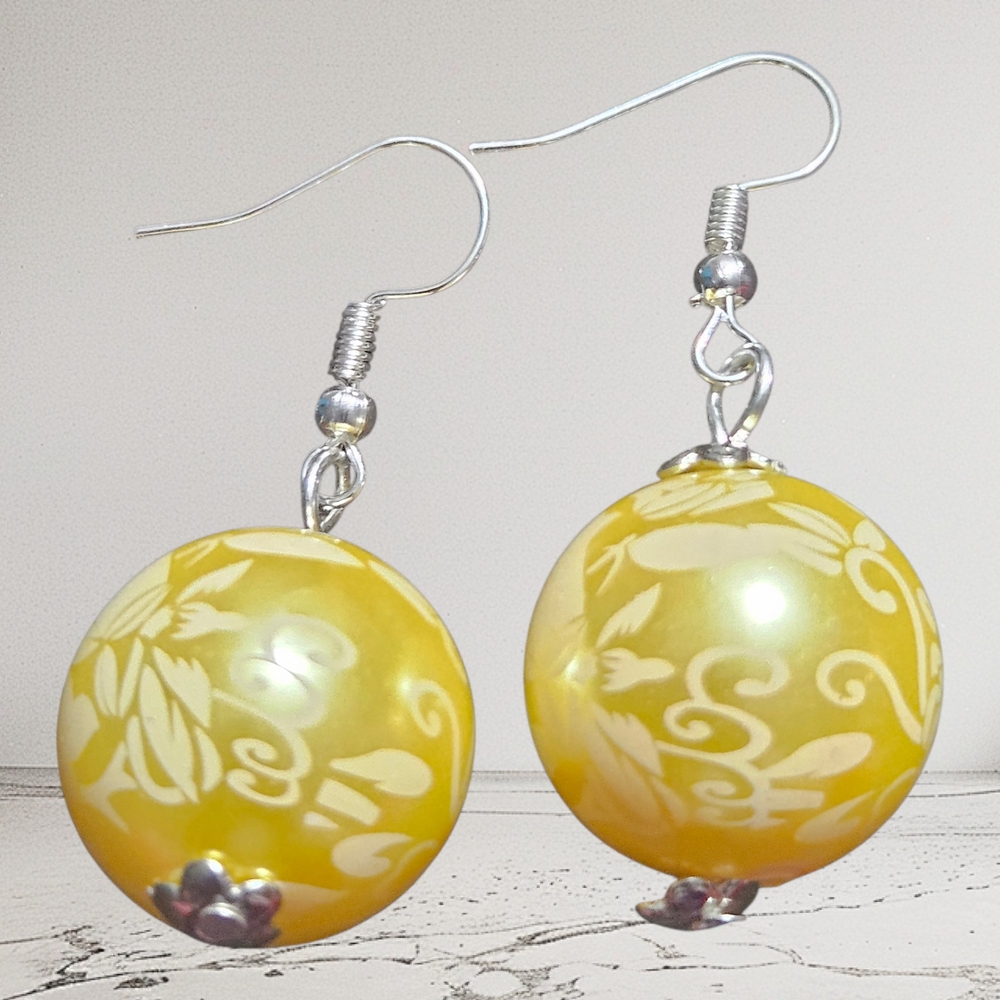 ⭐Handmade Yellow Lace Bubblegum Earrings, Kids & Womens Dangle Jewelry Beaded